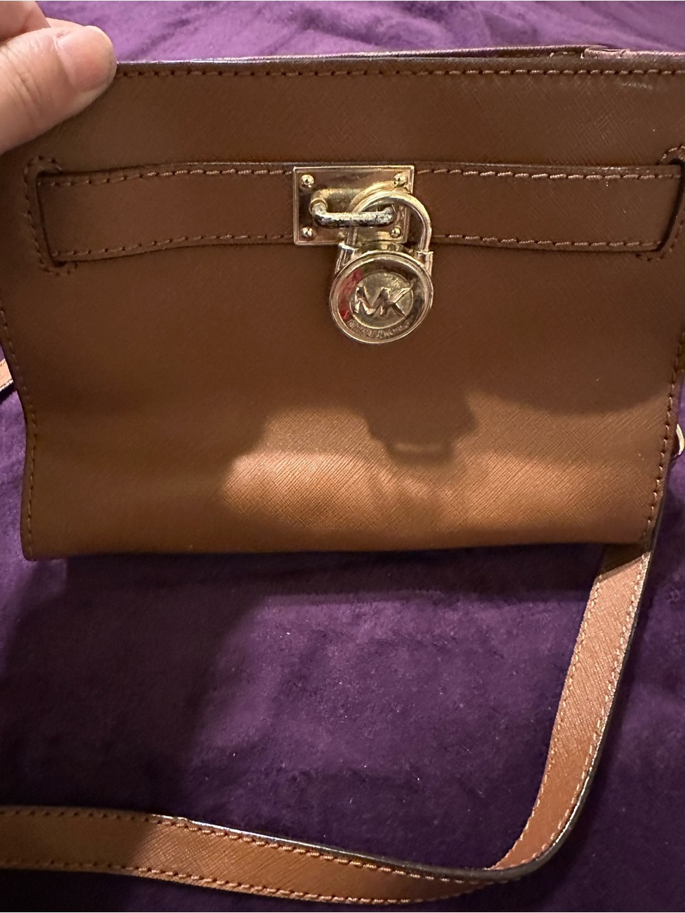 Michael Kors Tan Leather Crossbody with Gold MK Charm